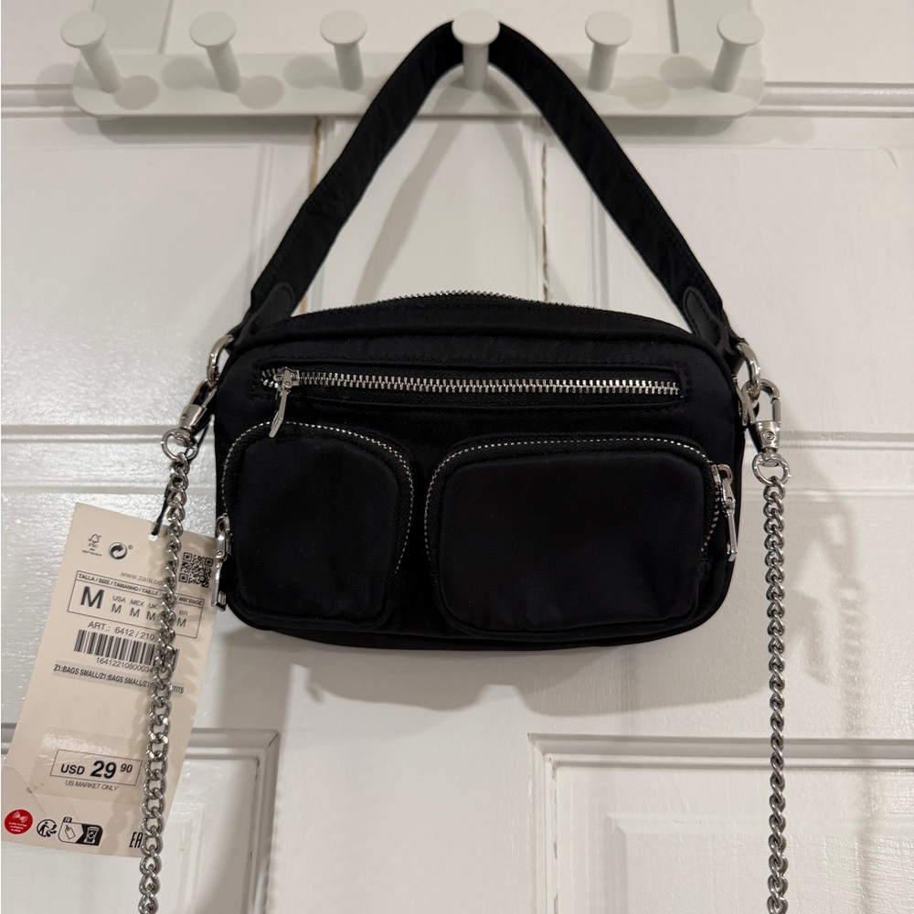 Zara Black Crossbody Bag with Silver Accents